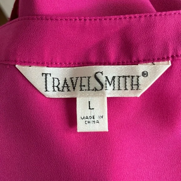 •TravelSmith• Raspberry Pink Semi-Sheer Blouse - Size Large - Picture 2 of 8